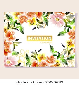 Invitation greeting card with floral background. Wedding invitation, thank you card, save the date cards.