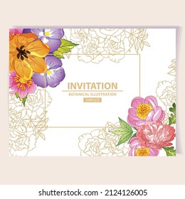 Invitation greeting card with floral background. Wedding invitation, thank you card, save the date cards.