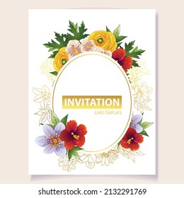 Invitation greeting card with floral background. Wedding invitation, thank you card, save the date cards.