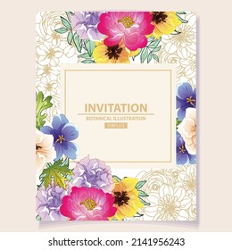 Invitation greeting card with floral background. Wedding invitation, thank you card, save the date cards.