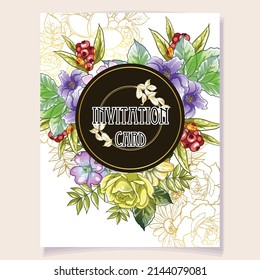 Invitation greeting card with floral background. Wedding invitation, thank you card, save the date cards.