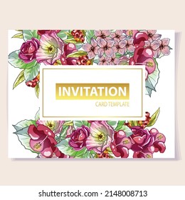 Invitation greeting card with floral background. Wedding invitation, thank you card, save the date cards.