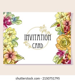 Invitation greeting card with floral background. Wedding invitation, thank you card, save the date cards.
