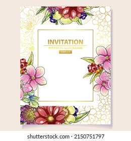 Invitation greeting card with floral background. Wedding invitation, thank you card, save the date cards.