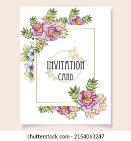 Invitation greeting card with floral background. Wedding invitation, thank you card, save the date cards.