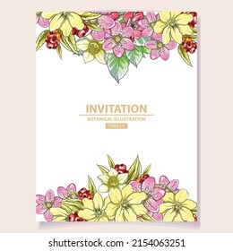 Invitation greeting card with floral background. Wedding invitation, thank you card, save the date cards.