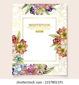 Invitation greeting card with floral background. Wedding invitation, thank you card, save the date cards.