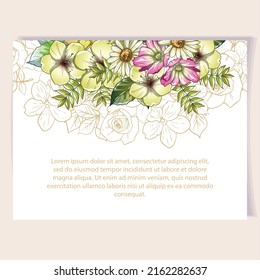 Invitation greeting card with floral background. Wedding invitation, thank you card, save the date cards.