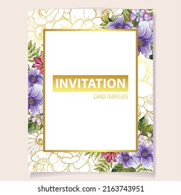 Invitation greeting card with floral background. Wedding invitation, thank you card, save the date cards.