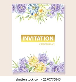 Invitation greeting card with floral background. Wedding invitation, thank you card, save the date cards.