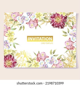 Invitation greeting card with floral background. Wedding invitation, thank you card, save the date cards.