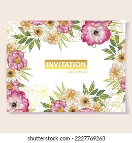 Invitation greeting card with floral background. Wedding invitation, thank you card, save the date cards.