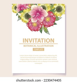 Invitation greeting card with floral background. Wedding invitation, thank you card, save the date cards.