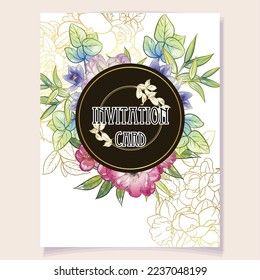 Invitation greeting card with floral background. Wedding invitation, thank you card, save the date cards.