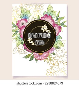Invitation greeting card with floral background. Wedding invitation, thank you card, save the date cards.