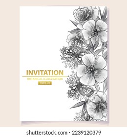 Invitation greeting card with floral background. Wedding invitation, thank you card, save the date cards.