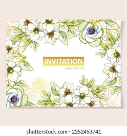 Invitation greeting card with floral background. Wedding invitation, thank you card, save the date cards.