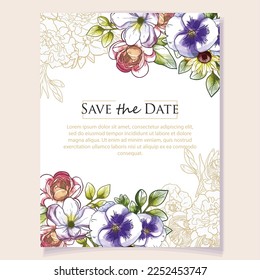 Invitation greeting card with floral background. Wedding invitation, thank you card, save the date cards.
