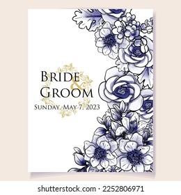 Invitation greeting card with floral background. Wedding invitation, thank you card, save the date cards.