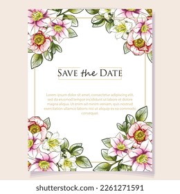Invitation greeting card with floral background. Wedding invitation, thank you card, save the date cards.