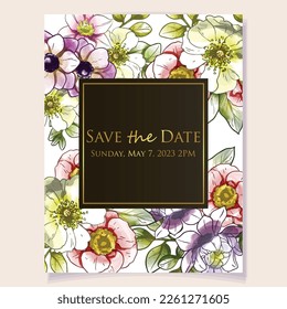 Invitation greeting card with floral background. Wedding invitation, thank you card, save the date cards.