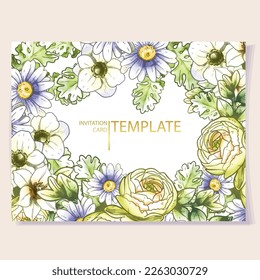 Invitation greeting card with floral background. Wedding invitation, thank you card, save the date cards.