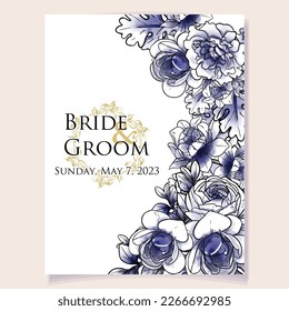 Invitation greeting card with floral background. Wedding invitation, thank you card, save the date cards.