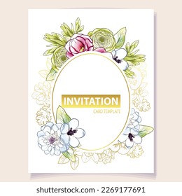 Invitation greeting card with floral background. Wedding invitation, thank you card, save the date cards.