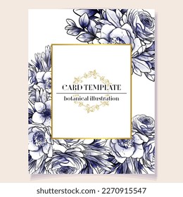 Invitation greeting card with floral background. Wedding invitation, thank you card, save the date cards.