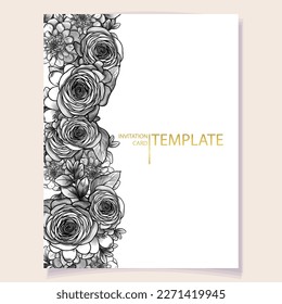 Invitation greeting card with floral background. Wedding invitation, thank you card, save the date cards.