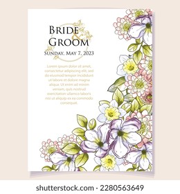 Invitation greeting card with floral background. Wedding invitation, thank you card, save the date cards.