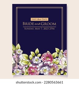 Invitation greeting card with floral background. Wedding invitation, thank you card, save the date cards.