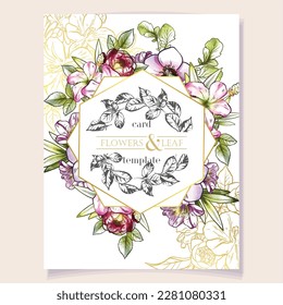 Invitation greeting card with floral background. Wedding invitation, thank you card, save the date cards.