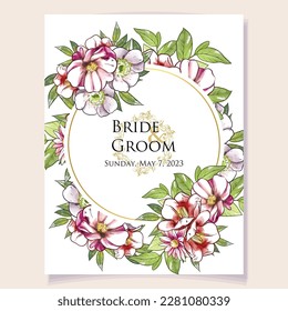 Invitation greeting card with floral background. Wedding invitation, thank you card, save the date cards.