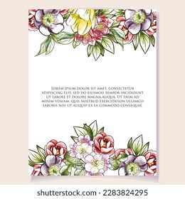 Invitation greeting card with floral background. Wedding invitation, thank you card, save the date cards.