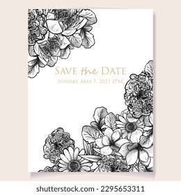 Invitation greeting card with floral background. Wedding invitation, thank you card, save the date cards.