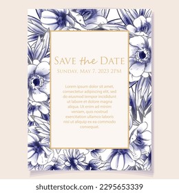 Invitation greeting card with floral background. Wedding invitation, thank you card, save the date cards.