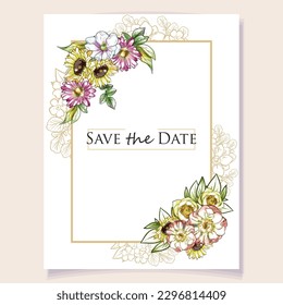 Invitation greeting card with floral background. Wedding invitation, thank you card, save the date cards.