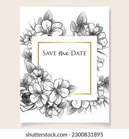 Invitation greeting card with floral background. Wedding invitation, thank you card, save the date cards.