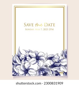 Invitation greeting card with floral background. Wedding invitation, thank you card, save the date cards.