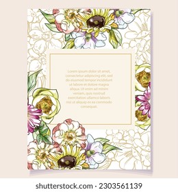 Invitation greeting card with floral background. Wedding invitation, thank you card, save the date cards.