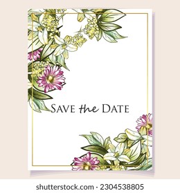 Invitation greeting card with floral background. Wedding invitation, thank you card, save the date cards.