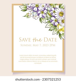 Invitation greeting card with floral background. Wedding invitation, thank you card, save the date cards.