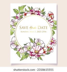 Invitation greeting card with floral background. Wedding invitation, thank you card, save the date cards.