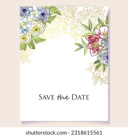 Invitation greeting card with floral background. Wedding invitation, thank you card, save the date cards.