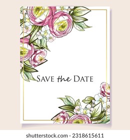 Invitation greeting card with floral background. Wedding invitation, thank you card, save the date cards.