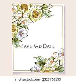 Invitation greeting card with floral background. Wedding invitation, thank you card, save the date cards.