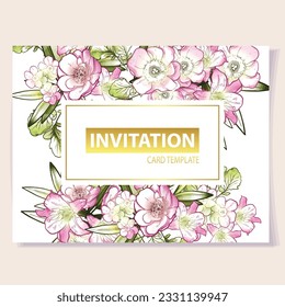 Invitation greeting card with floral background. Wedding invitation, thank you card, save the date cards.