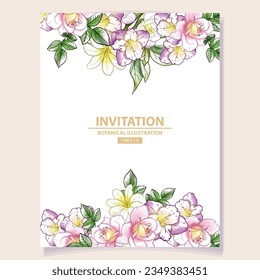 Invitation greeting card with floral background. Wedding invitation, thank you card, save the date cards.
