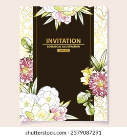 Invitation greeting card with floral background. Wedding invitation, thank you card, save the date cards.